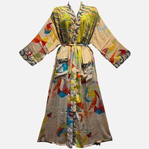 Nwt FUNKY STUFF boho patch belted vintage silk TOP DUSTER CARDIGAN 3X